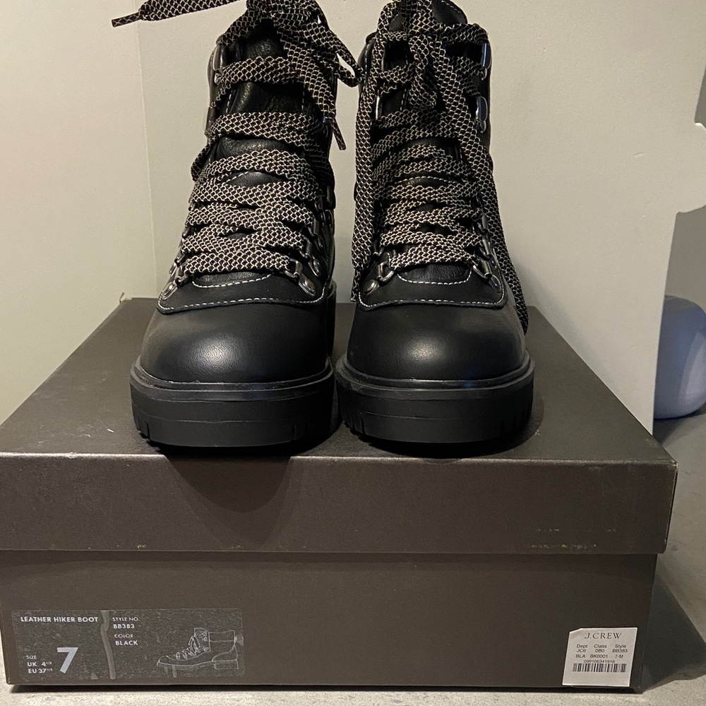 J. Crew Black Leather Hiker Boots
